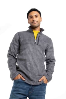 Longmont Eco 1/4 Zip Stripe Grid Fleece Navy