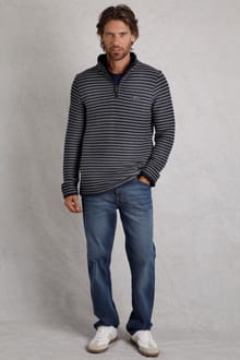 Shorling 1/4 Zip Striped Macaroni Sweatshirt Frost Grey