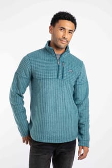 Longmont Eco 1/4 Zip Stripe Grid Fleece Deep Sea Blue