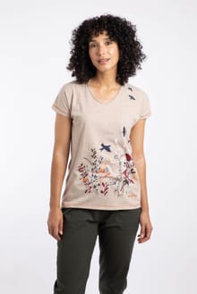 Swirling Swallows Organic Cotton Printed T-Shirt Sand Dune