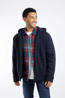 Brodhi Borg Lined Cable Knit Full Zip Hoodie Midnight