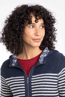 Bianca Full Zip Stripe Macaroni Hoodie Navy