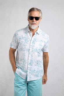 Tarim Linen Rich Hawaiian Shirt Blue