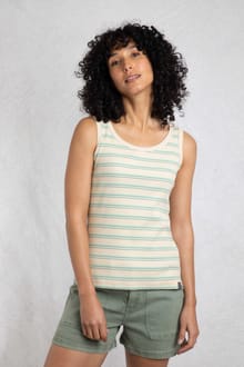 Luna Organic Cotton Ribbed Stripe Vest Mineral Blue