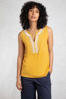 Tirtha Organic Cotton Embroidered Jersey Vest Deep Amber