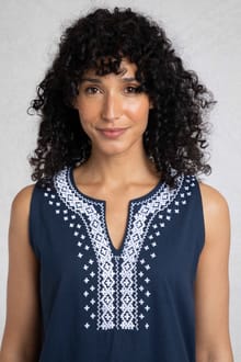 Tirtha Organic Cotton Embroidered Jersey Vest Navy