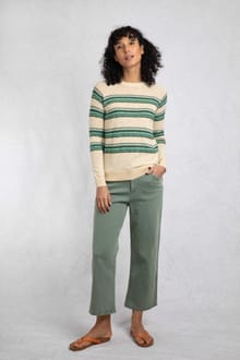 Reka Lightweight Striped Crew Neck Jumper Light Cream