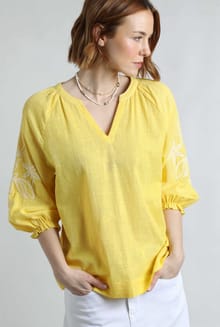 Emma Embroidered Sleeve Blouse Sunshine Yellow