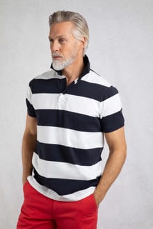 Ronald Organic Cotton Striped Polo Shirt Navy