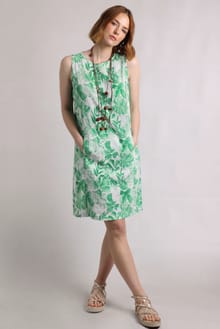 Dayna Linen Rich Printed Shift Dress Evergreen