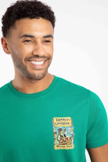 Parrots of the Caribbean Back Print Artist T-Shirt Green Ivy