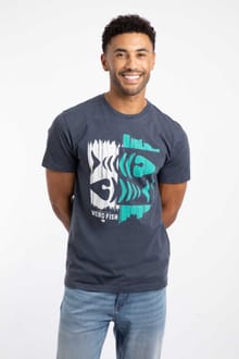 Double Fish Front Print Graphic T-Shirt Navy