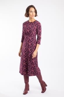 Felicity Printed Jersey Midi Dress Purple Wine