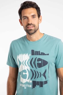 Double Fish Front Print Graphic T-Shirt Smoked Blue