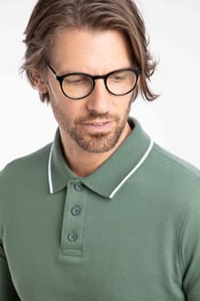 Theo Organic Cotton Textured Jersey Long Sleeve Polo Army Green
