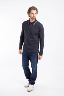 Theo Organic Cotton Textured Jersey Long Sleeve Polo Midnight