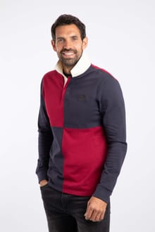 Lyon Organic Cotton Colour Block Rugby Shirt Garnet