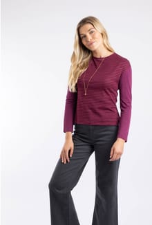 Calfee Striped Long Sleeve T-Shirt Beet