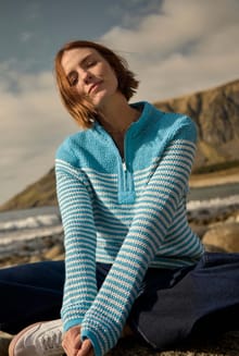 Juliet 1/4 Zip Stripe Macaroni Sweatshirt Adriatic Blue