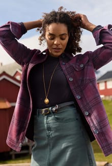 Autumn Check Fleece Shacket Aubergine