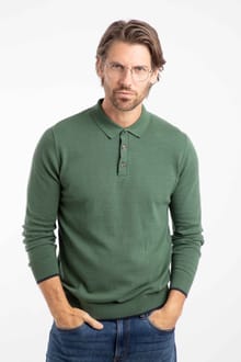 Alden Long Sleeve Knitted Polo Army Green