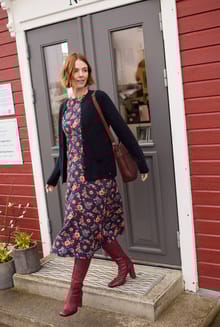 Everly Viscose Printed Viscose Dress Dark Blue