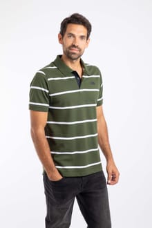 Fabian Organic Cotton Striped Pique Polo Deep Lichen Green