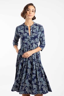 Hellen Printed Crepe Viscose Shirt Dress True Blue