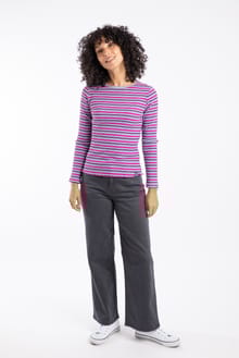 Thorne Ribbed Long Sleeve Top Fuchsia Punch