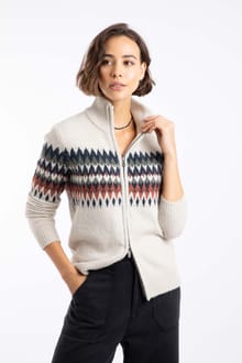  Lenka Fair Isle Full Zip Knit Cardigan Chalk